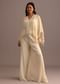 White Moti Work Croptop Palazzo Set With Cape