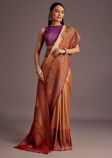Beige Silk Saree With Traditional Woven Motifs
