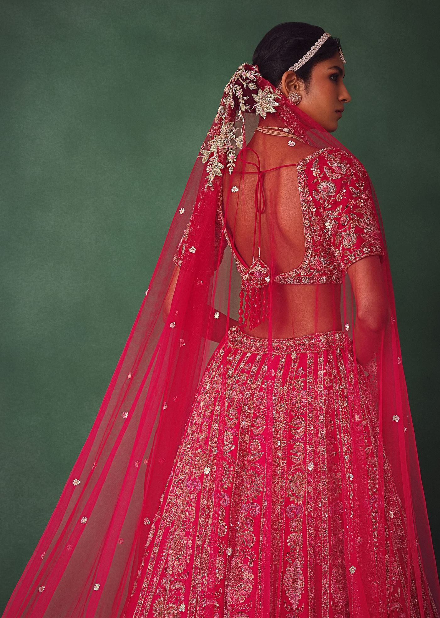 Raw Silk Red Bridal Lehenga With Scallop Dupatta