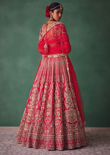 Red Bridal Lehenga With Zardosi And Cutdana Work
