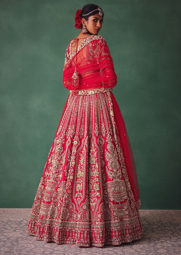 Red Bridal Lehenga With Zardosi And Cutdana Work