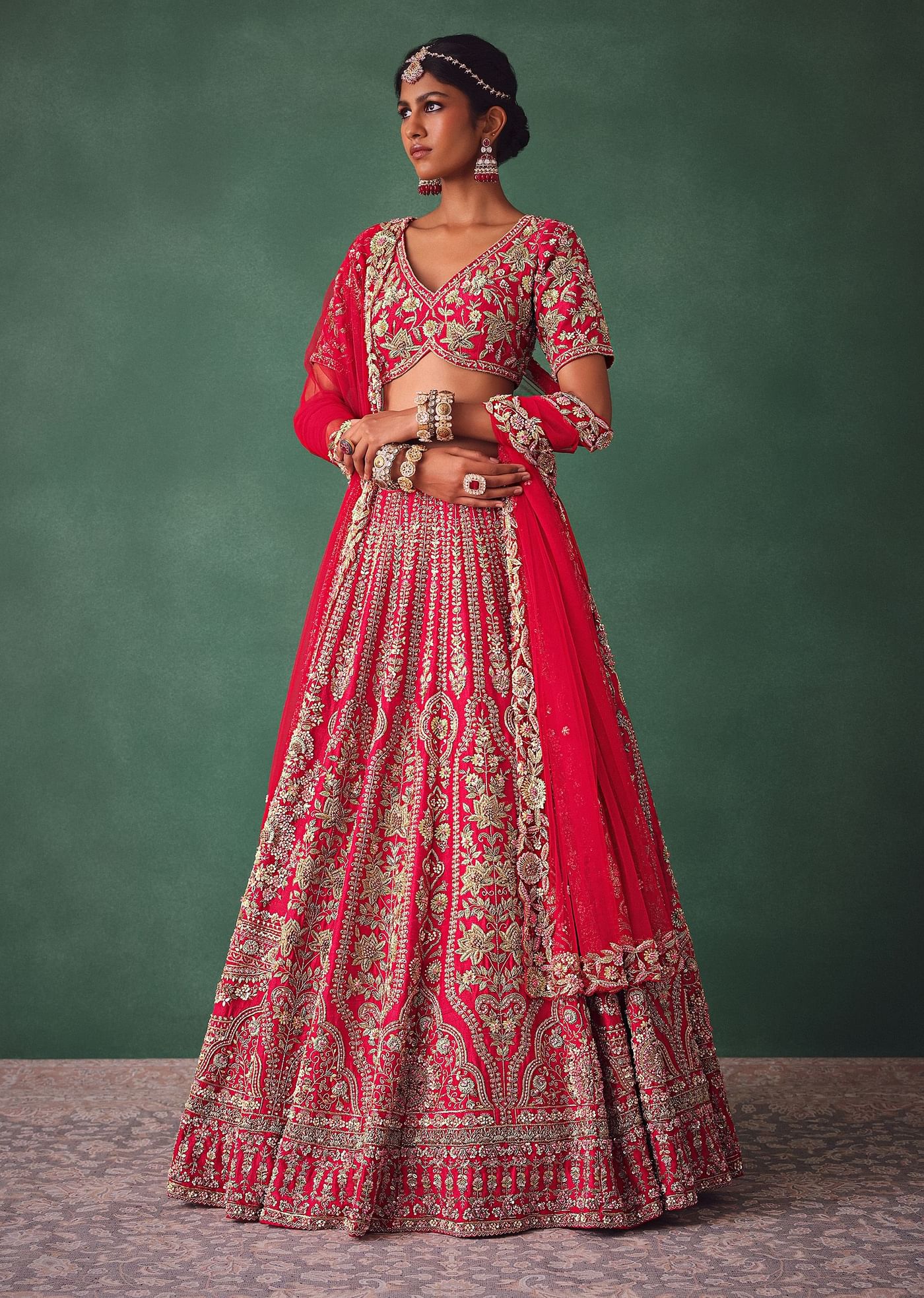 Red Bridal Lehenga With Zardosi And Cutdana Work