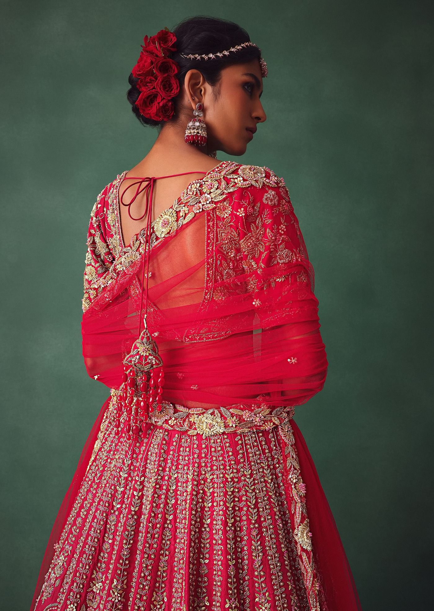 Red Bridal Lehenga With Zardosi And Cutdana Work