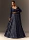 Navy Blue Tie Up Blouse And Embroidered Lehenga With Detailed Border Dupatta