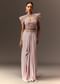 Lavender Hand Embroidered Blouse And Croped Cape With Drape Skirt