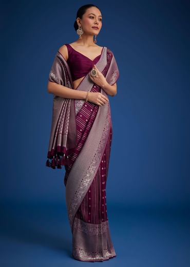 Purple Dola Silk Saree With Zari Woven Floral And Geometric Patterns