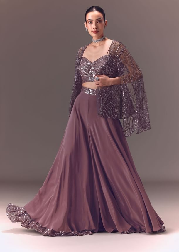 Purple Sequin Embellished Jacket And Palazzo Set Purple Sequin Embellished Jacket And Palazzo Set