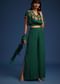 Dark Green Chiffon Crop Top With Slit Palazzo And Scarf