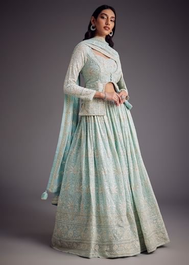Sky Blue Lucknowi Work Lehenga Set