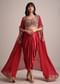 Maroon Embroidered Croptop And Pleated Skirt With Organza Jacket