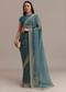 Blue Crushed Tissue Saree With Scallop Embellished Border