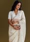 White Crush Tissue Saree With Cutdana And Beads Scallop Border