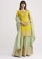 Yellow And Pista Green Tissue Palazzo Suit With Zardosi Work