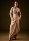Beige Gold Zardozi Embroidered Jacket With Draped Skirt And Bustier