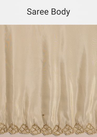 Beige Tissue Saree With Cutdana And Beads Scallop Border