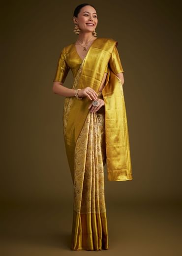 Coffee Beige Kanjivaram Silk Saree With Golden Zari Border