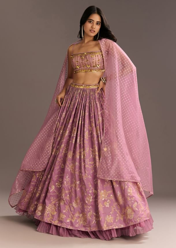 Pink Organza Double Layered Lehenga Set With Handwork Embroidery Pink Organza Double Layered Lehenga Set With Handwork Embroidery
