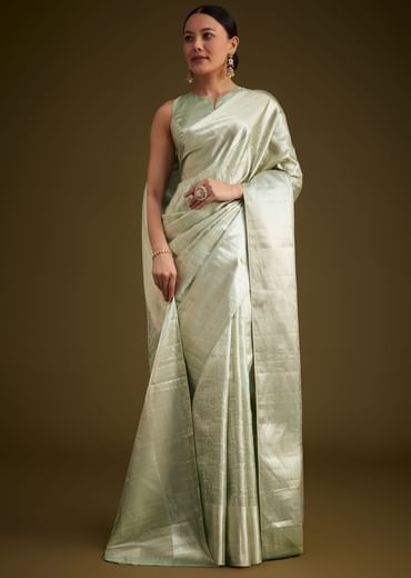 Greenish Silver Kanjivaram Silk Saree