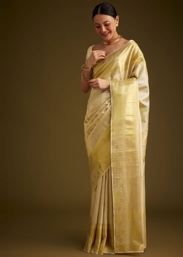 Ivory Kanjivaram Silk Saree With Golden Zari Border