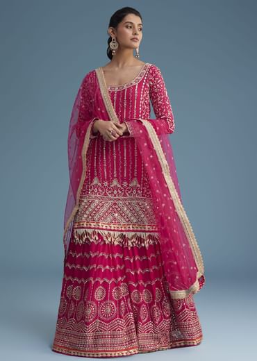 Pink Georgette Sharara Set With Mirror Sequins And Zardosi Work
