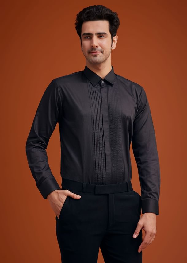 Black Embroidered Floral Tuxedo Set