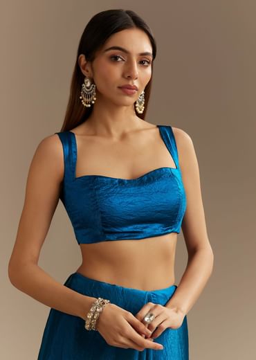 Peacock Blue Satin Saree With Gotapatti Zardosi Stones And Cutdana Embroidery