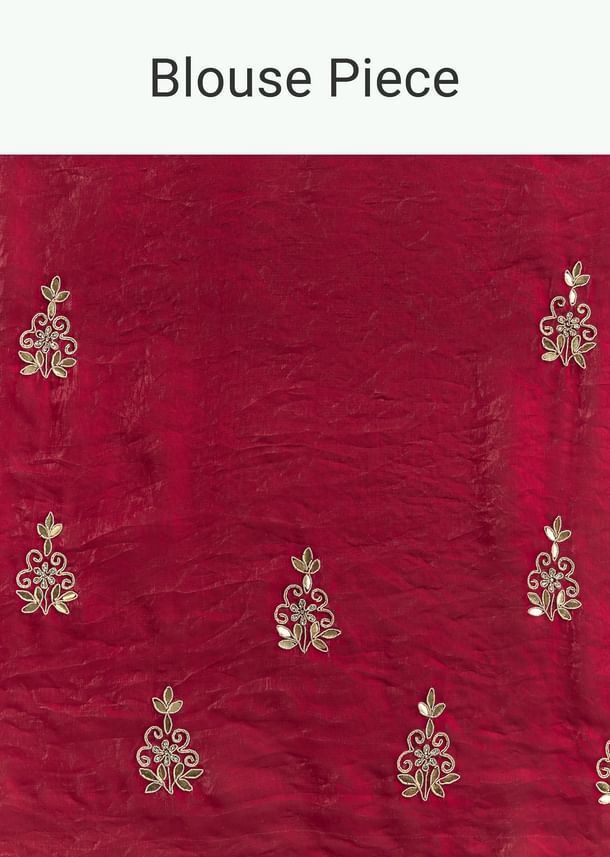 Red Satin Saree With Gotapatti And Scallop Border