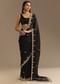 Black Satin Saree With Zardosi Sequins And Scallop Border