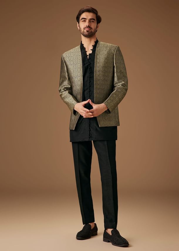 Black Banarasi Silk Indowestern Bandi Set