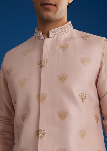 Peach Banarasi Embroidered Bandi Kurta Set