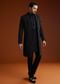 Black Velvet Open Indo Jacket Set With Cutdana Work