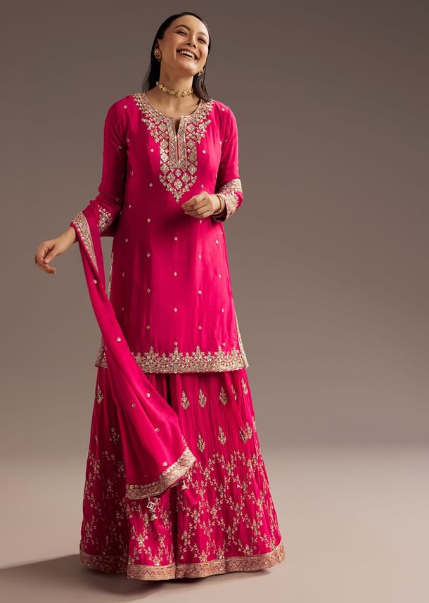Pink Palazzo Dupatta Set With sequins Work