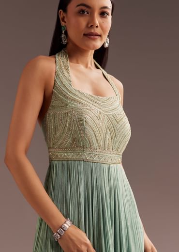 Aqua Blue Cut Dana Indowestern Jumpsuit
