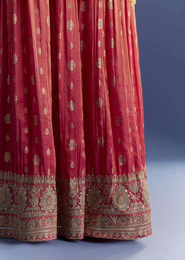 Yellow Tissue Kurta Set With Zari Palazzo And Floral Dupatta