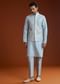 Ice Blue Cotton Silk Kurta Jacket Set With Vine Motif Threadwork