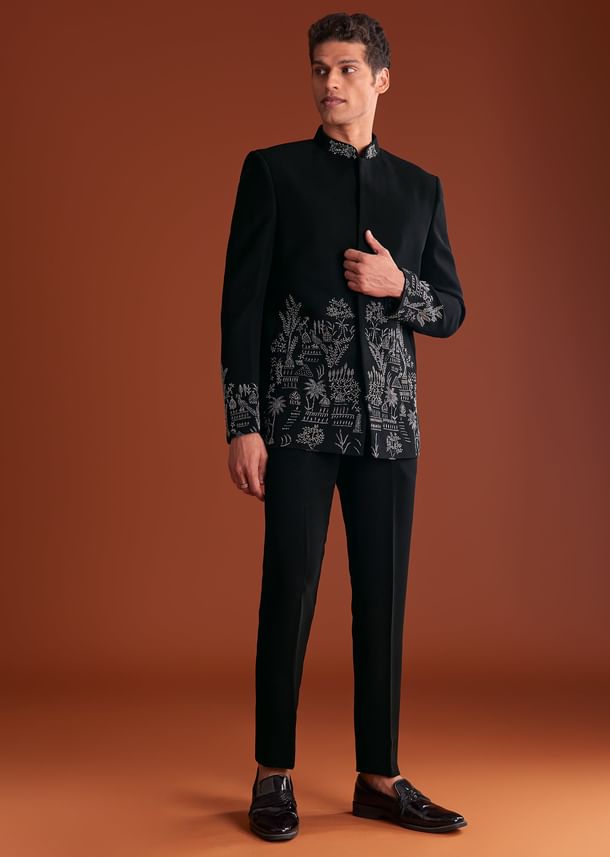Black Jodhpuri Suit In Lachkaa With Hand Embroidery