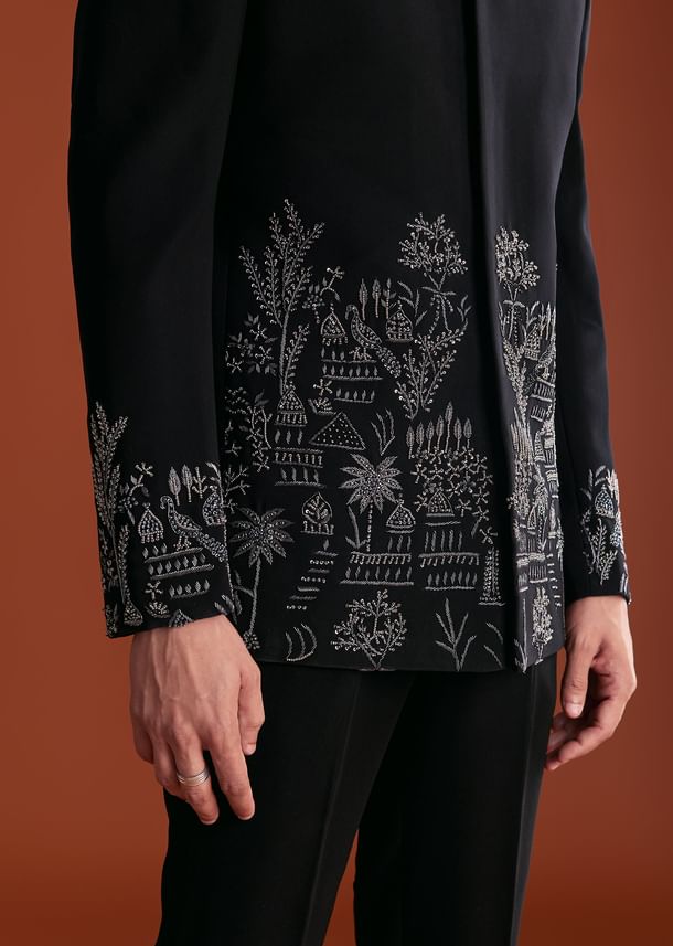 Black Jodhpuri Suit In Lachkaa With Hand Embroidery