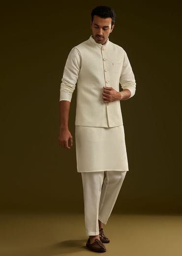White Rayon Kurta Jacket Set