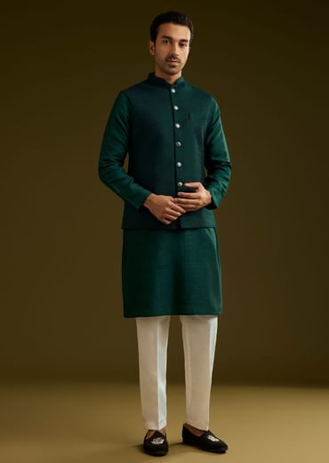 Emerald Green Rayon Kurta Jacket Set
