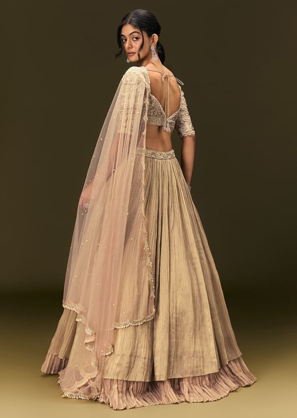 Light Peach Banarasi Silk Lehenga Dupatta With Embroidered Blouse Light Peach Banarasi Silk Lehenga Dupatta With Embroidered Blouse