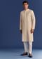 Beige Printed Benaras Jacquard Kurta Set