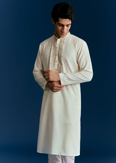 Off White Silk Kurta Set With Thread Embroidery