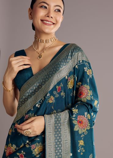 Multicolor Dola Silk Floral Jaal Woven Saree