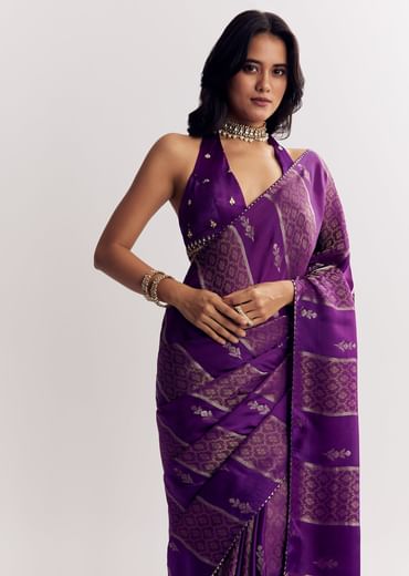 Purple Dola Silk Saree With Gota Patti Woven Motif