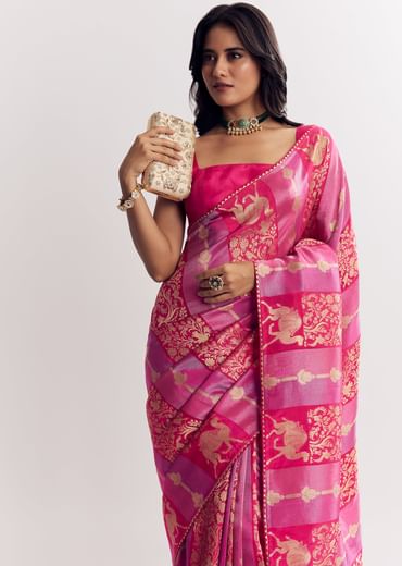 Pink Purple Shaded Dola Silk Saree With Gota Patti Motif