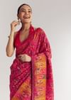 Pink Traditional Element Printed Woven Saree