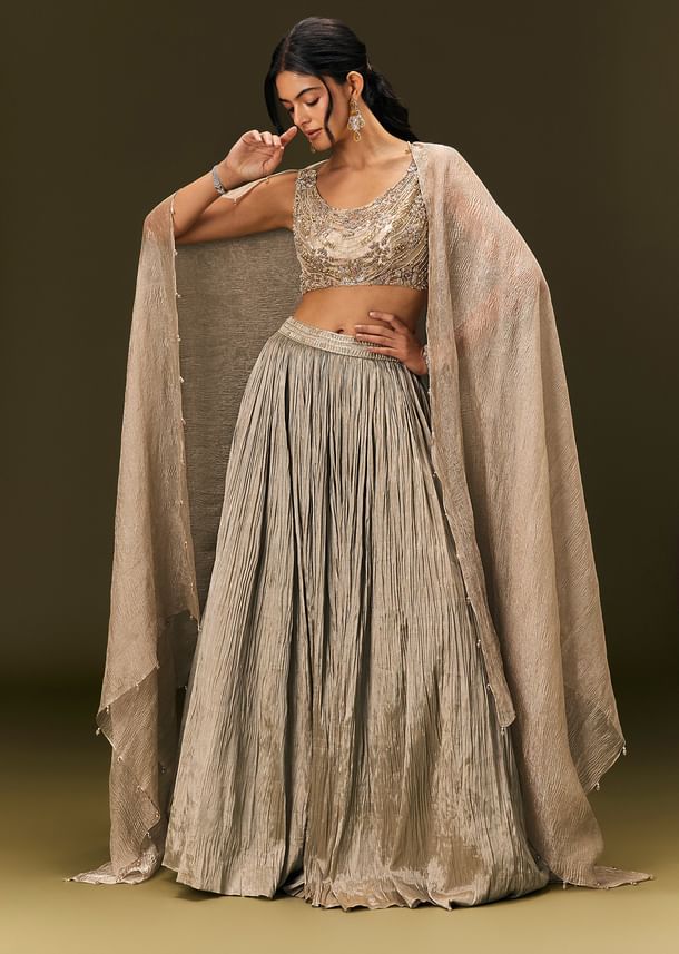 Gold Organza Lehenga Dupatta Set With Embellishments Gold Organza Lehenga Dupatta Set With Embellishments