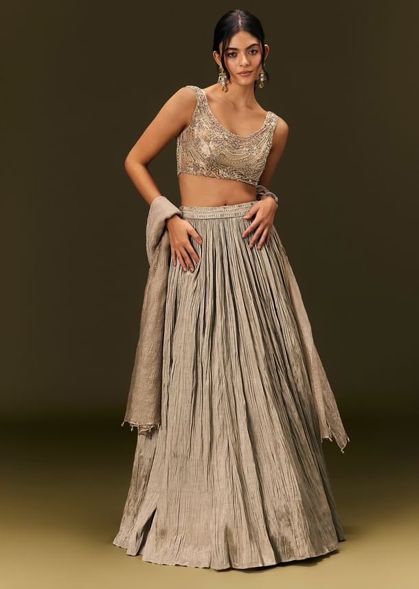 Gold Organza Lehenga Dupatta Set With Embellishments Gold Organza Lehenga Dupatta Set With Embellishments