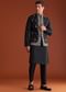 Black Silk Kurta Jacket Set With Thread Work