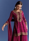 Wine Silk Kurta Set With Zari Palazzo And Butti Dupatta